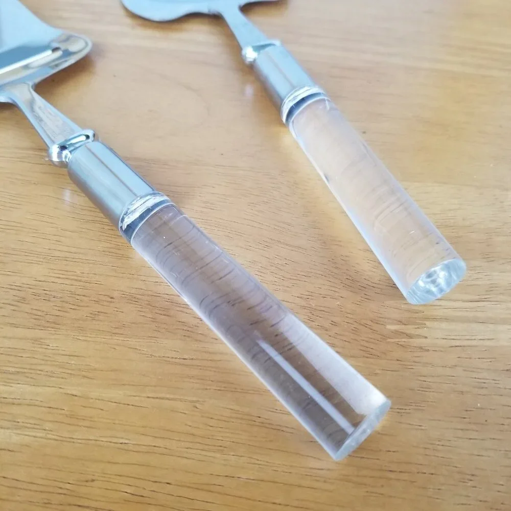 Vintage Cheese Slicer Clear Lucite Handles 2-Piece Stainless Steel Charcuterie